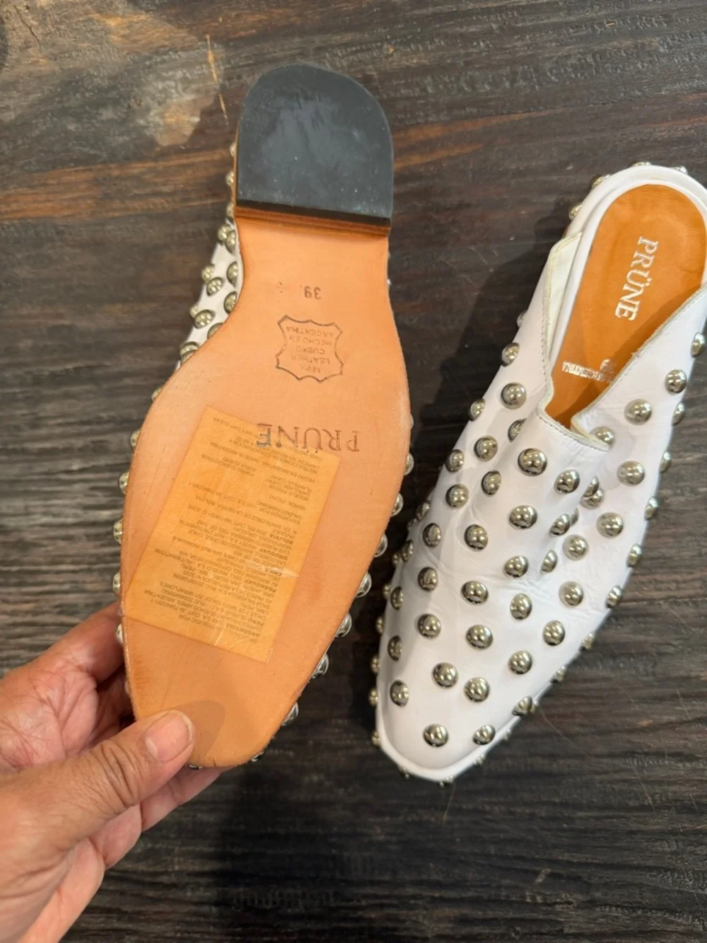 PRÜNE White Studded Slip-On Mules size 39 - Picture 6 of 16